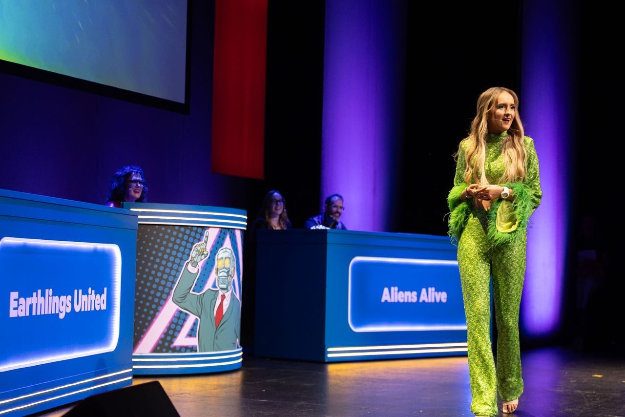 Georgina Humphries hosting a live stage event